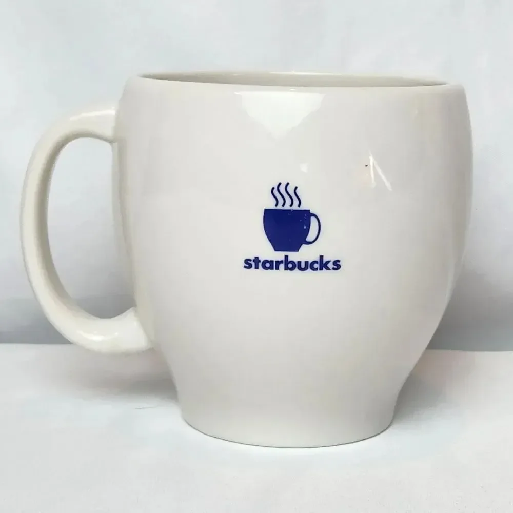 ☕️Vintage Starbucks 2003 White w/Blue Steaming Mug 8oz Coffee Cup